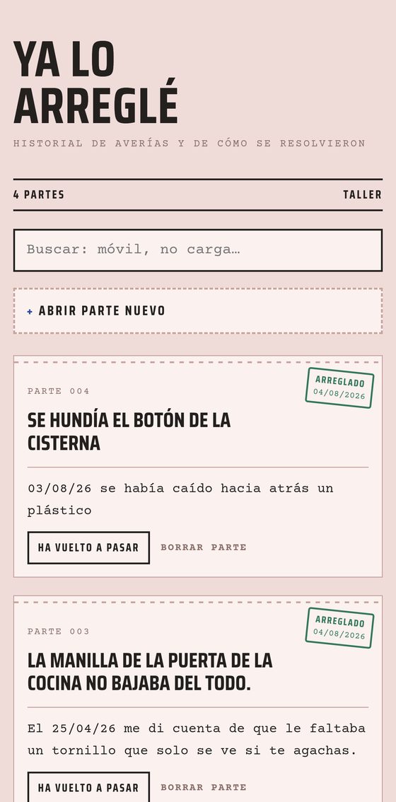 Pantalla de Ya lo arreglé