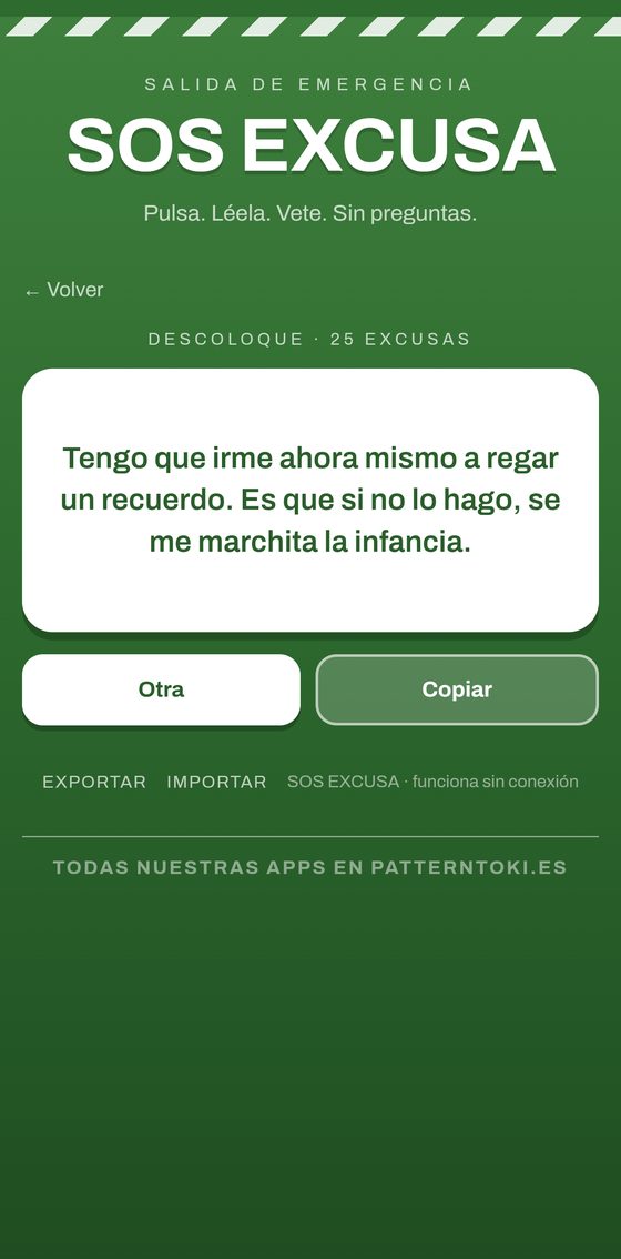 Pantalla de SOS Excusa